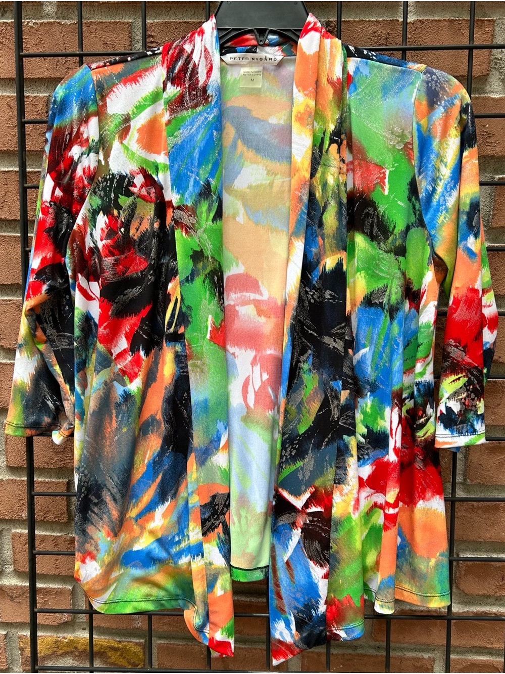 Peter Nygard Multicolor Abstract Open Cardigan - Red, Green, Blue, Black